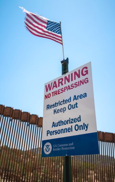 Guard station with warning sign