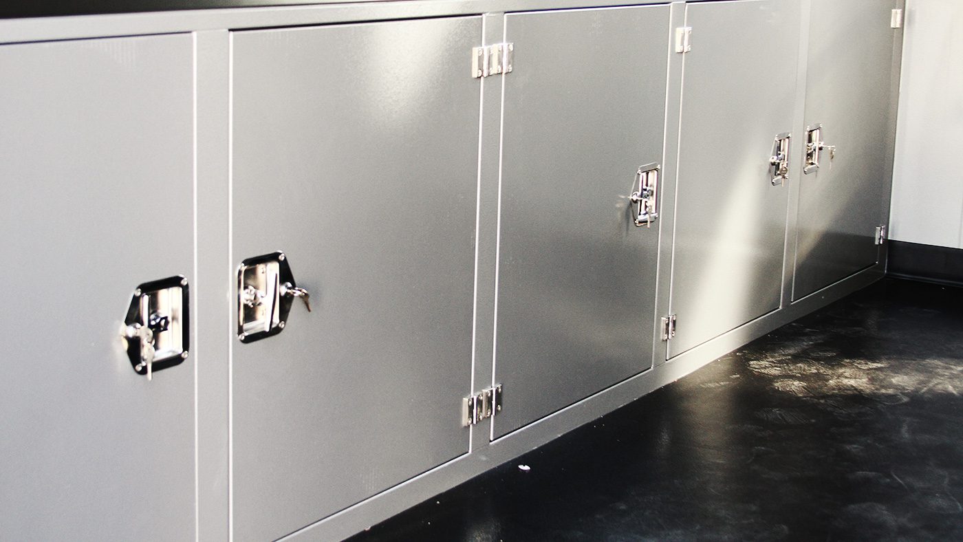Cabinets drawers inside guard booth
